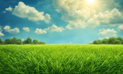 Wall Mural - wide lawn trimmed with precision under a blue sunny sky