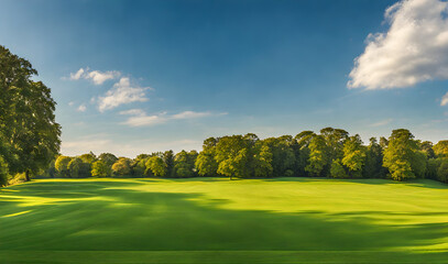 Wall Mural - wide lawn trimmed with precision under a blue sunny sky