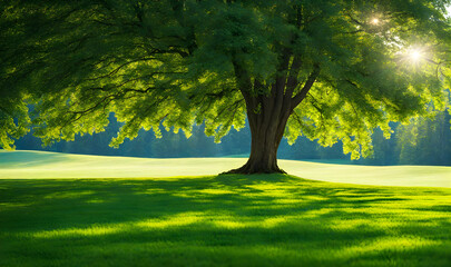Wall Mural - wide lawn trimmed with precision under a blue sunny sky