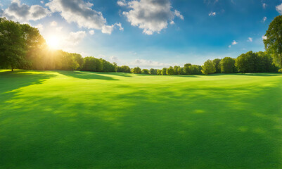 Wall Mural - wide lawn trimmed with precision under a blue sunny sky