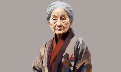 Wall Mural - old asian woman isolated vector style with transparent background illustration