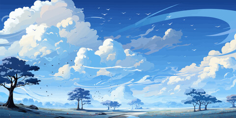 Wall Mural - cumulonimbus clouds on the bright blue sky vector flat bright colors