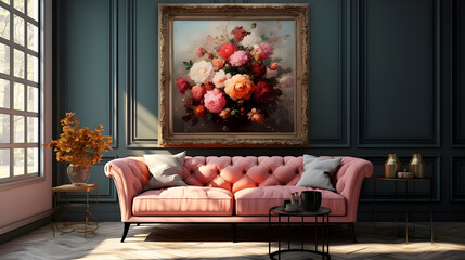 Poster - modern living room with sofa and frames