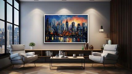 Wall Mural - modern living room with sofa and frames