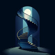 A spiral staircase leading into darkness