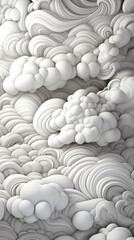 Wall Mural - Abstract Monochrome Clouds and Waves Pattern

