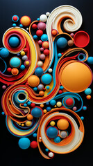 Wall Mural - Abstract Swirls and Spheres Artwork on Black Background

