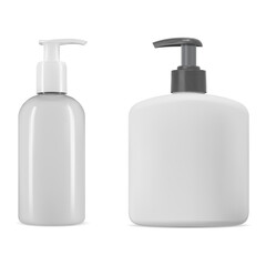 Wall Mural - Liquid soap pump bottle. Shampoo dispenser packaging mockup. Antibacterial detergent bottle with batcher. Shower gel or hair conditioner mock up, beauty product pack