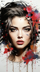 Wall Mural - Abstract Woman Portrait with Splattered Paint

