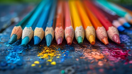 artist palette a colorful array of pencils ready for the canvas, rainbow hues colored pencils the art of drawing spectrum of creativity