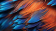 Close up of blue and yellow bird feather details. Generative AI