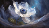 Fototapeta Kwiaty - Piękny kwiat, zawilec, wzór kwiatowy, czarne tło, puste miejsce