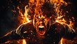© taraskobryn - burning very nervous man screaming and burning on black background