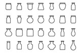 Fototapeta  - Vector line icon set flask different shape. Illustration glass bottle symbol design. Chemistry or science laboratory tube. Element container linear and simple collection jug variation
