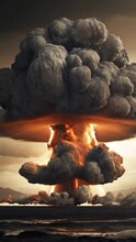 Huge Nuclear Bomb Explosion With A Mushroom Cloud, Weapon Of Mass Destruction