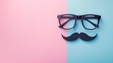 Fototapeta  - Minimalist April Fool's Day Concept with Glasses and Mustache