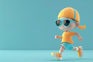 Wall Mural - 3D style cartoon character of a person running. Sport and fitness