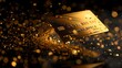 Glittering gold credit card on a dark background with sparkling particles. symbol of wealth and purchasing power. conceptual finance image. AI