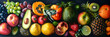 Beautiful and colorful fruits banner background Healthy Food Generative AI Illustration