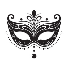 Wall Mural - Masked Elegance: Silhouetted Masquerade Mask dorning Face with Intrigue, Mystery, and a Dash of Enigmatic Charm and Allure. Vector masquerade silhouette.