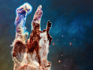 Wall Mural - artist impression of the eagle nebula’s pillars of creation. multi coloured glow of gas clouds, wisp