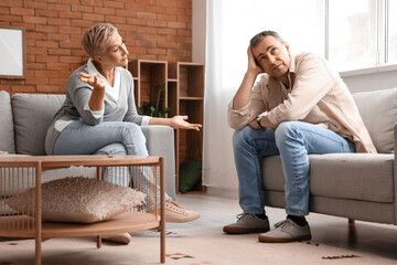 Wall Mural - Mature couple quarreling at home