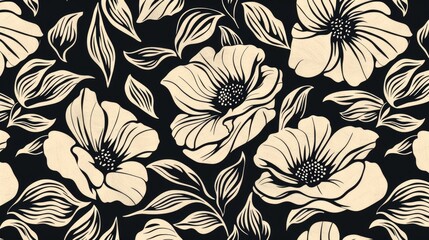 Generative AI, Painted linocut style flowers and plants in watercolor and ink, simple poster
