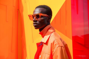 Stylish Man in Red Shirt and Orange Sunglasses. Generative AI