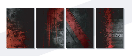 Canvas Print - Red color abstract dirty grunge background. Background set. 	