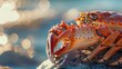 Gros plan sur un crabe rouge sur les rochers d'une plage » IA générative