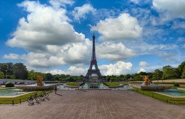 Wall Mural - view of eiffel tower from jardins du trocadero in paris, france. eiffel tower is one of the most ico