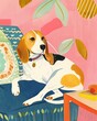 beagle Boho Dog Nursery Artwork Whimsical Dog Illustration