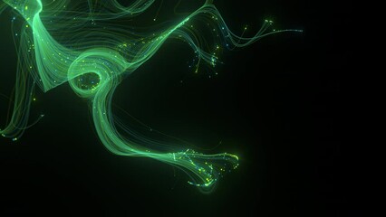 Wall Mural - futuristic stream of neon rays. optical fibers with data signals. particle trails background. commun