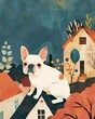 french bulldog Boho Dog Nursery Artwork Whimsical Dog Illustration
