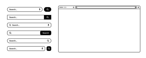 Wall Mural - blank web browser, internet page window with toolbar and search bar, field. modern website in flat s