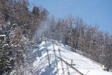 Fototapeta Tulipany - Closeup of the top of giant ski jump at Planica Ski Resort on a Sunny Winter Day