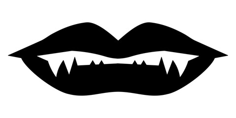 Wall Mural - Black vampire lips. Vampire teeth illustration for halloween. Vector isolated on white background.