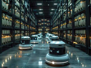 Sticker - Automated robots sorting packages in the warehouse serve as a testament to the future of logistics