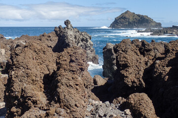 Garichico, Spain: coastal panorama of lava rocks