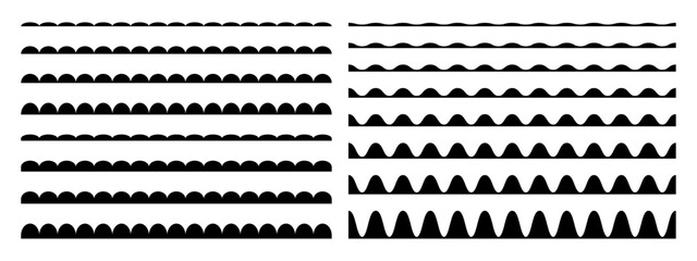 Wall Mural - wiggly borders, scallop stripes, wavy dividers, undulated strokes, curvy brushes isolated on white b