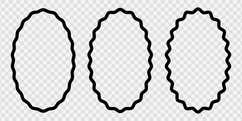 Wall Mural - set of oval photo or picture frames with wiggly borders. vignette shapes with squiggly, wavy, undula