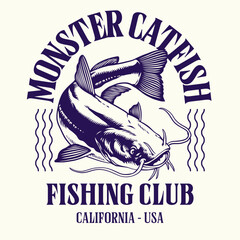 Wall Mural - Vintage Shirt Design of Monster Catfish Fishing