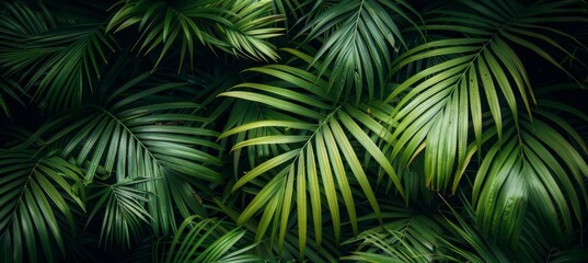  Lush green palm leaves creating a beautiful, textured natural background in tropical paradise.