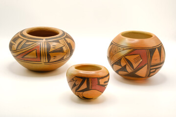 Wall Mural - Three Hopi handmade and painted bowls