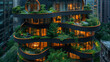 © Fokke Baarssen - Green skyscraper building hotel with plants growing on the facade in a green city. Ecology and green living in city, urban environment concept. Park in the sky, Eco-friendly appartments