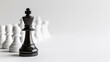 © ImageFlow - Black chess king standing ahead of white pawns on white background. Strategy and competition concept. Generative AI