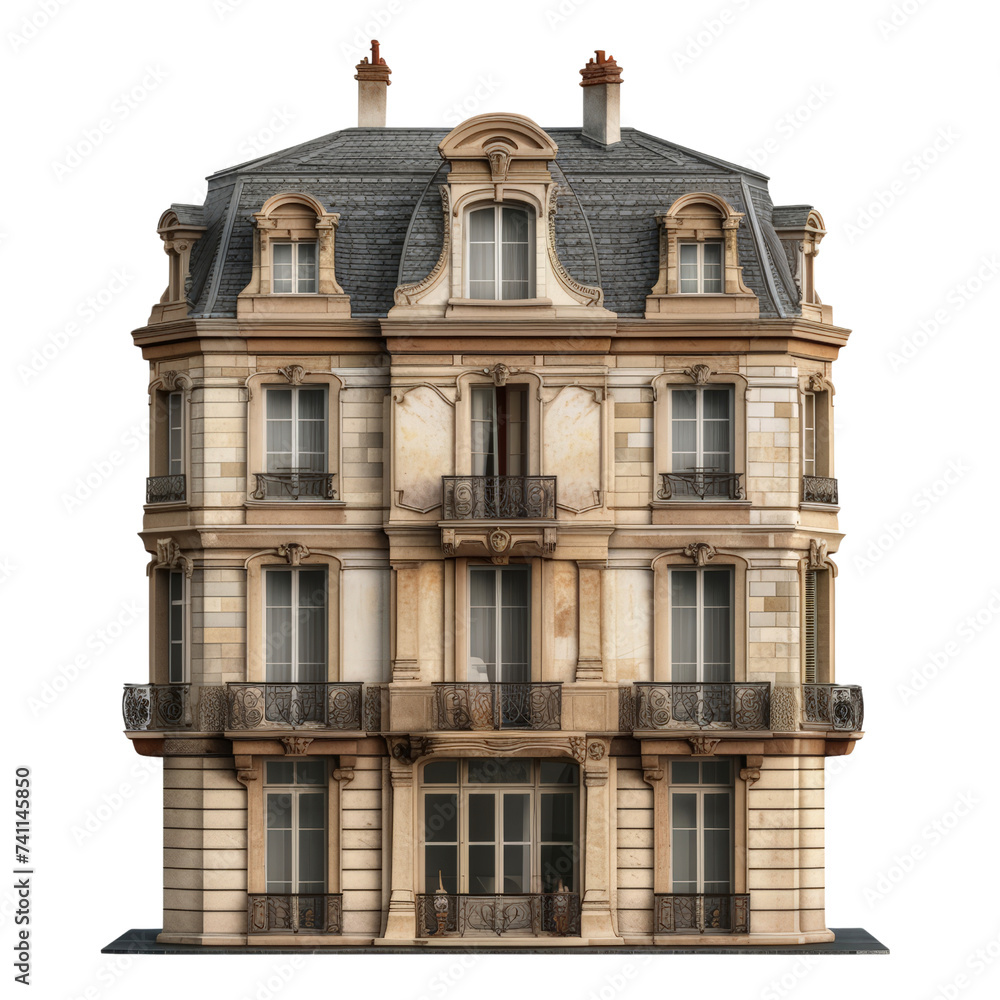Elegant French architecture building isolated on transparent background ...