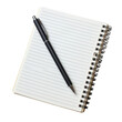 © Jira - Blank Notebook and Pen: Ready for Inspiration - A classic spiral notebook lies open, a sleek black pen poised above its pristine pages isolated on transparent background, cut out, png