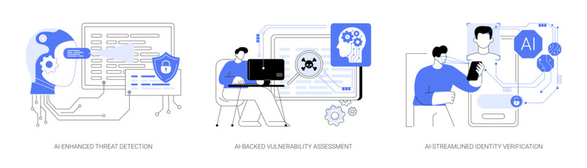 Sticker - AI in Cybersecurity abstract concept vector illustrations.