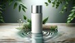 White Beauty Products Packaging Mockup, cosmetic makeup bottle on water ripple, natural background
